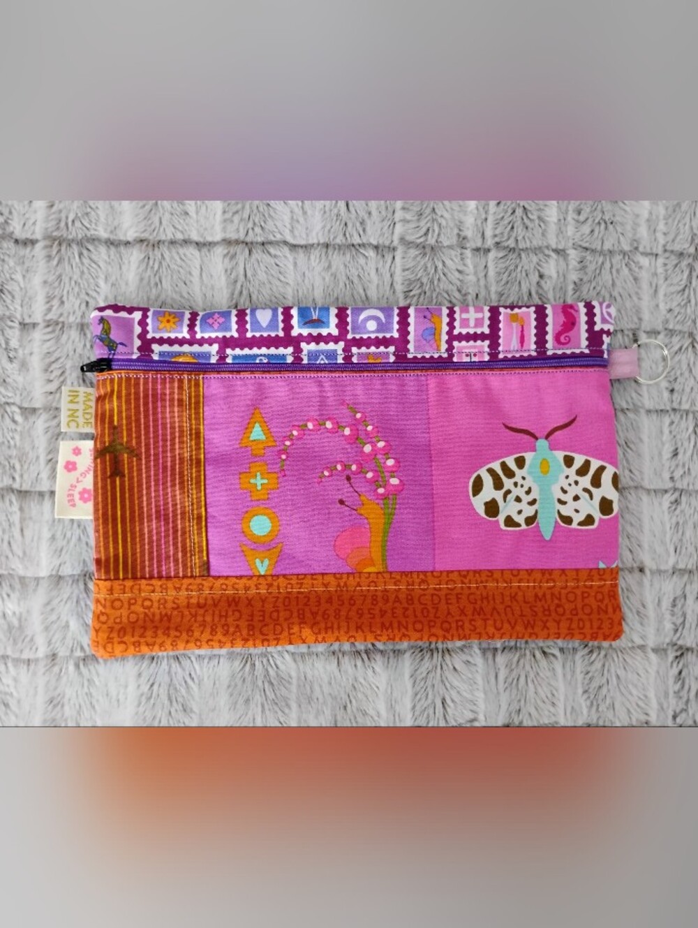 Purple- 7 x 11 zippered pouch- handmade